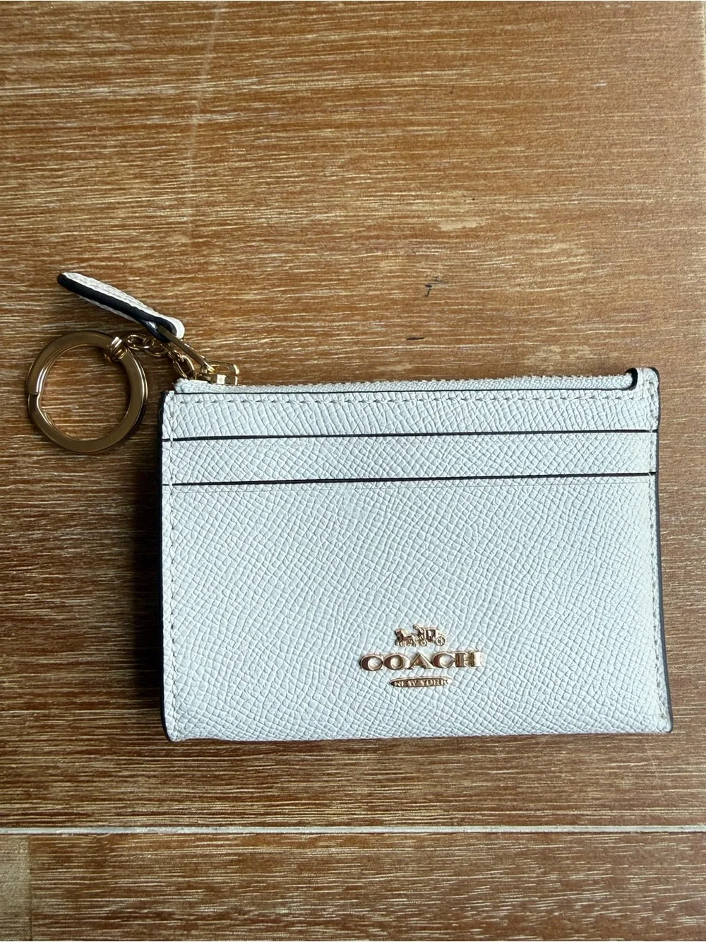 Coach White Saffiano Leather Card Holder with Key Ring